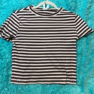 Striped pink and black semi cropped tee